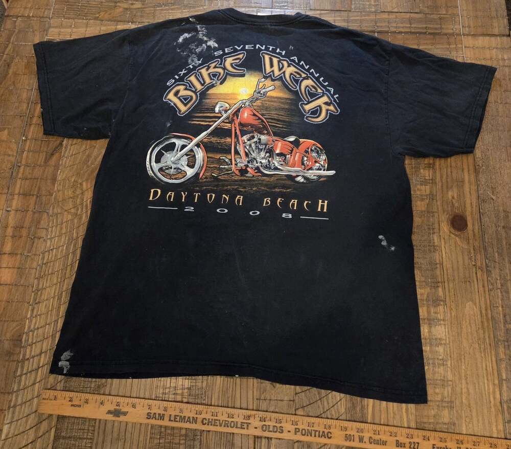vintage Thrashed Daytona Beach Bike Week 2008 Pocket t-shirt